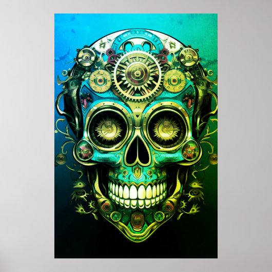 Sugar Skull Images Cool Green + Blue Guy on a Wall Poster (Vorne)