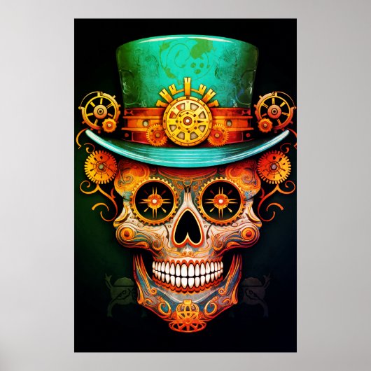 Sugar Skull Images Cool Guy in a Cool Hat on Wall Poster (Vorne)