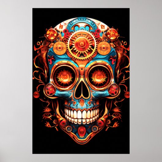 Sugar Skull Images Dark Blue Smiling Guy on a Wall Poster (Vorne)
