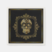 Sugar Skull in Black & Gold Cocktail Serviette (Vorderseite)
