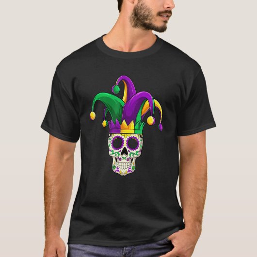 Sugar Skull Jester Costume Mardi Gras , Erwachsene T-Shirt (Vorderseite)