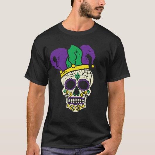 Sugar Skull Jester Hat Funny Mardi Gras Carnival M T-Shirt (Vorderseite)