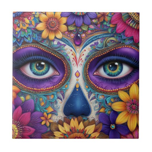 Sugar Skull Lady Face Day Of The Dead Ceramic Tile Fliese (Vorderseite)