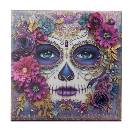 Sugar Skull Lady Face Day Of The Dead Ceramic Tile Fliese (Vorderseite)
