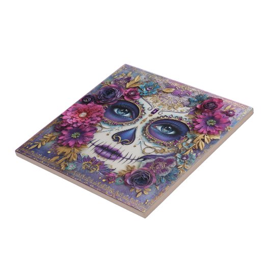 Sugar Skull Lady Face Day Of The Dead Ceramic Tile Fliese (Seite)