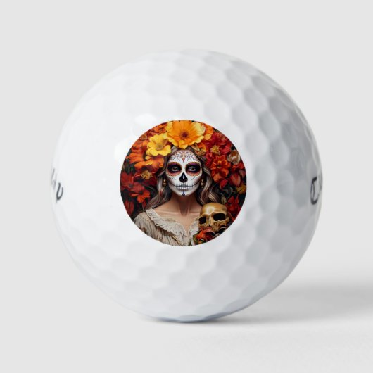 Sugar Skull Lady Golf Balls Golfball (Vorderseite)