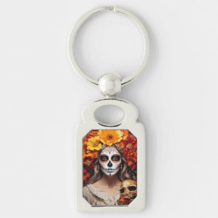 Sugar Skull Lady Metal Schlüsselanhänger