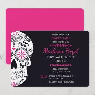 Sugar Skull Lingerie Party Hot Pink & Black Invite Einladung