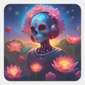 Sugar Skull Lotus Melody Medley Quadratischer Aufkleber (Vorderseite)