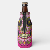 Sugar Skull Magenta Floral Flaschenkühler (Flasche Rückseite)