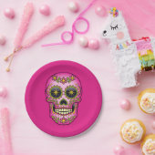 Sugar Skull Magenta Floral Pappteller (Party)