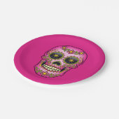 Sugar Skull Magenta Floral Pappteller (Schrägansicht)