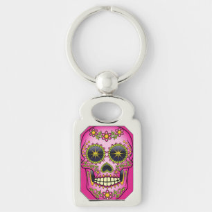 Sugar Skull Magenta Floral Schlüsselanhänger