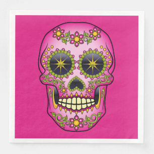 Sugar Skull Magenta Floral Serviette