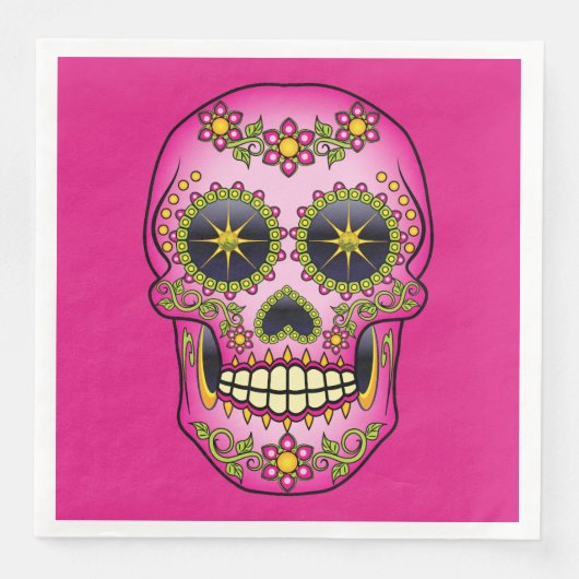 Sugar Skull Magenta Floral Serviette (Vorderseite)