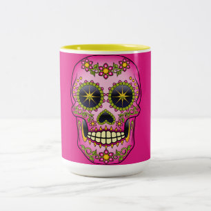 Sugar Skull Magenta Floral Zweifarbige Tasse