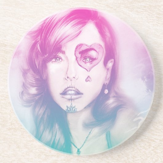 Sugar Skull Makeup Girl, SandStone Untersetzer (Vorne)