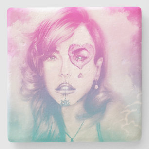 Sugar Skull Makeup Girl, Stone Untersetzer