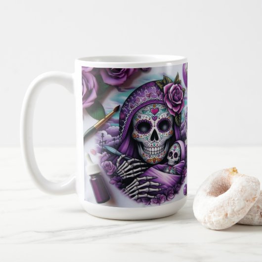 Sugar Skull Mama und Baby Kaffeetasse (Mit Donut)