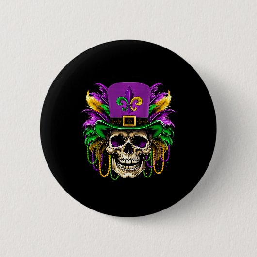Sugar Skull Mardi Gras Kostüme Männer Frauen Kinde Button (Vorderseite)