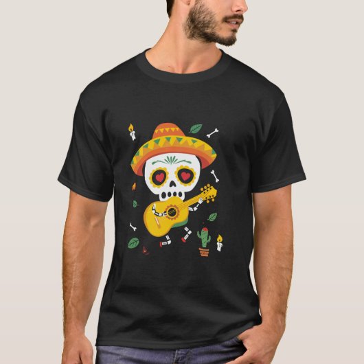 Sugar Skull Mariachi Musician Cactus T Shirt (Vorderseite)