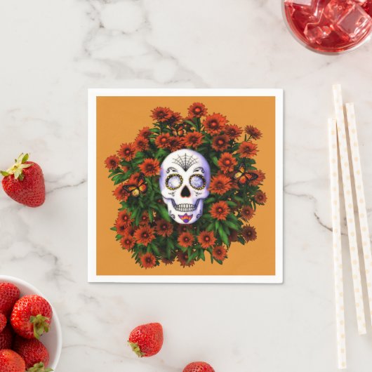 Sugar Skull Marigold Dia de Los Muertos Halloween Serviette (Beispiel)