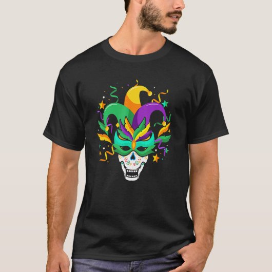 Sugar Skull Mask Jester Hat Mardi Gras Carnival Ne T-Shirt (Vorderseite)