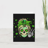 Sugar skull messy bun leopard shamrock st patricks karte (Vorderseite)