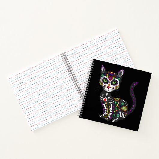 Sugar Skull Mexican Cat Halloween Day Of The Dead Notizblock (Innenseite)