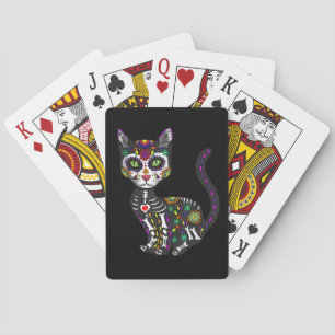 Sugar Skull Mexican Cat Halloween Day Of The Dead Spielkarten