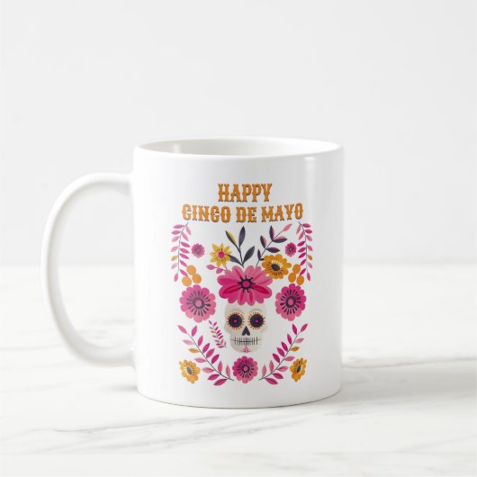 Sugar Skull Mexican Folk Motif Happy Cinco de Mayo Kaffeetasse (Links)