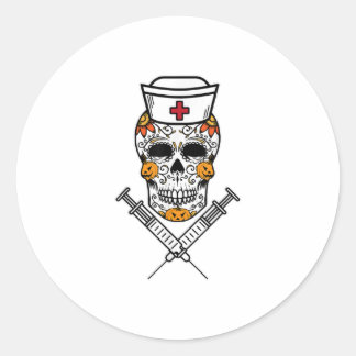 Sugar Skull Mexican Nurse RN Kostüm Cool Hallo Runder Aufkleber