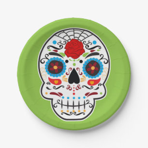 Sugar Skull Mexican Skeleton Party Green Pappteller