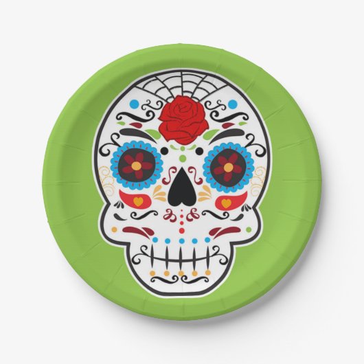 Sugar Skull Mexican Skeleton Party Green Pappteller (Vorderseite)