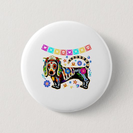 Sugar Skull mexikanische Dackel Knochen Halloween Button (Vorderseite)