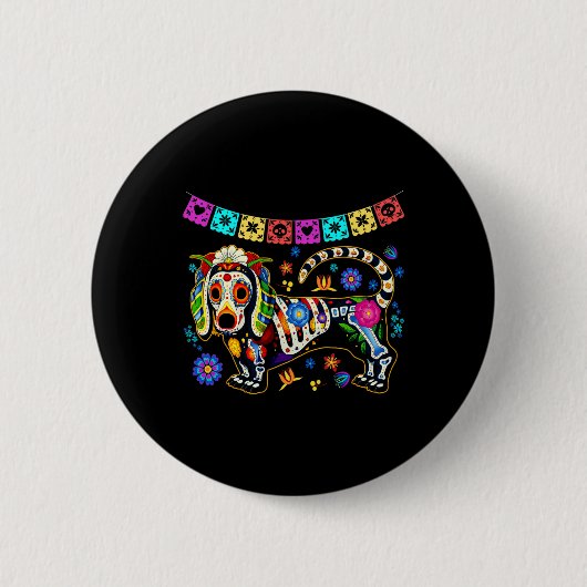 Sugar Skull mexikanische Dackel Knochen Halloween Button (Vorderseite)