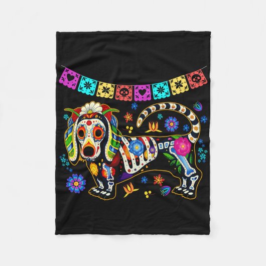 Sugar Skull mexikanische Dackel Knochen Halloween  Fleecedecke (Vorderseite)