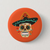 Sugar Skull mit Hat Dia de Muertos | Button (Vorderseite)