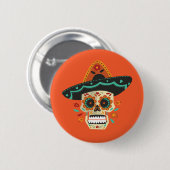 Sugar Skull mit Hat Dia de Muertos | Button (Vorne & Hinten)