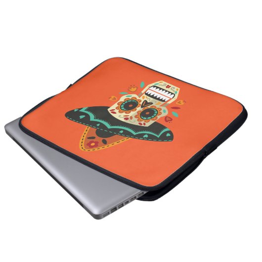 Sugar Skull mit Hat Dia de Muertos Laptop Sleeve (Vorne Knopf)