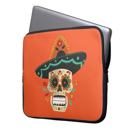 Sugar Skull mit Hat Dia de Muertos Laptop Sleeve (Vorderseite Links)