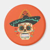Sugar Skull mit Hat Dia de Muertos | Magnet (Vorne)