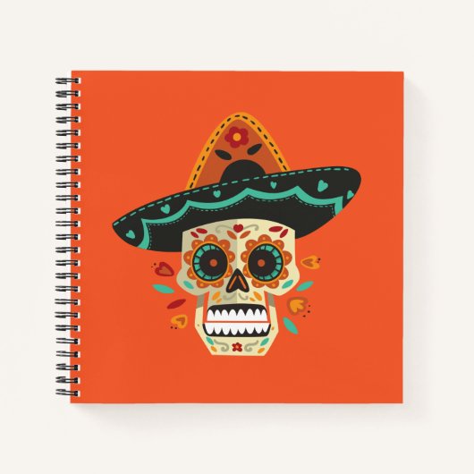 Sugar Skull mit Hat Dia de Muertos | Notizbuch (Vorderseite)