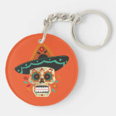 Sugar Skull mit Hat Dia de Muertos | Schlüsselanhä Schlüsselanhänger (Rückseite)