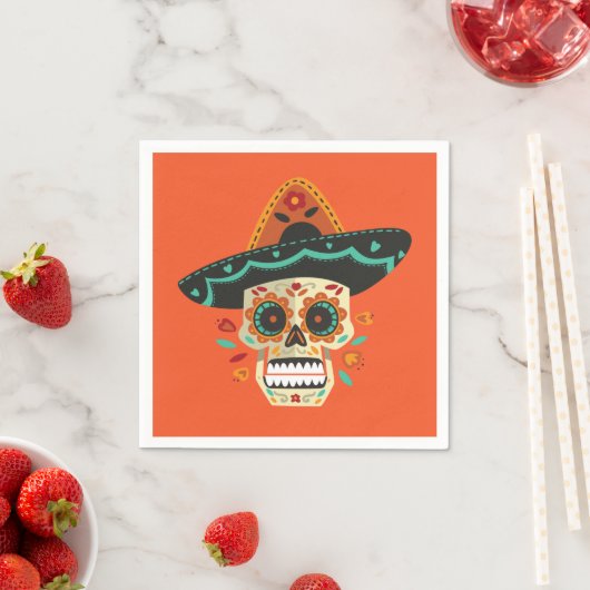 Sugar Skull mit Hat Dia de Muertos | Serviette (Beispiel)