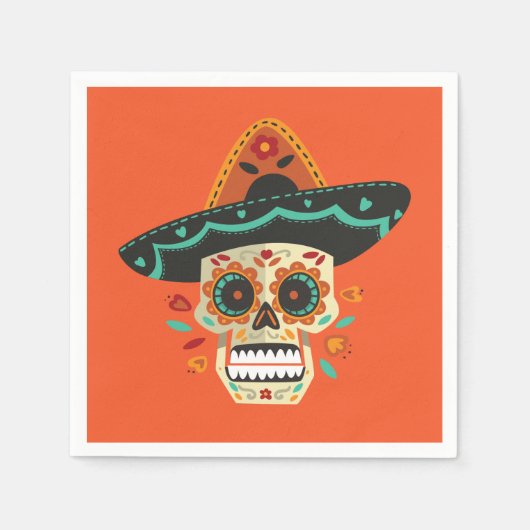 Sugar Skull mit Hat Dia de Muertos | Serviette (Vorderseite)