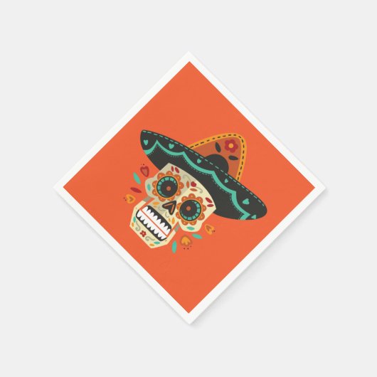 Sugar Skull mit Hat Dia de Muertos | Serviette (Ecke)