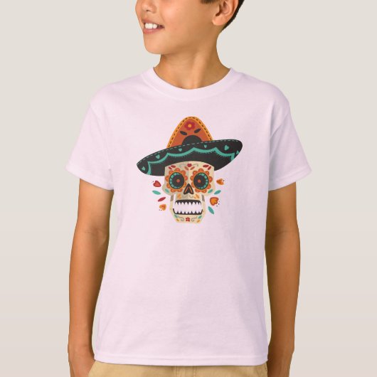 Sugar Skull mit Hat Dia de Muertos | Sleeve Shirt (Vorderseite)
