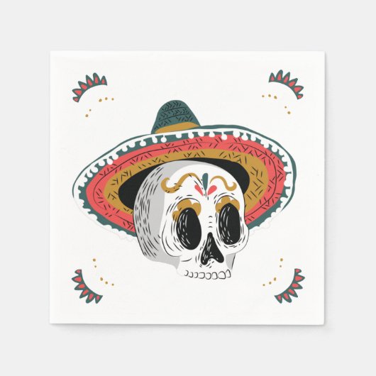 Sugar Skull mit Sombrero Halloween Serviette (Vorderseite)