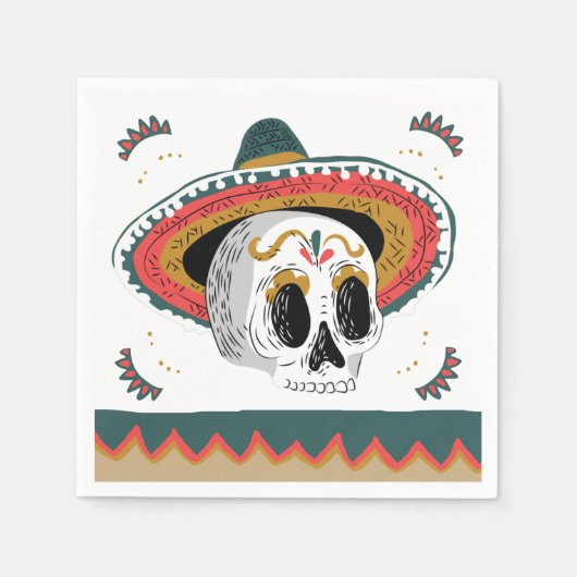 Sugar Skull mit Sombrero Halloween Serviette (Vorderseite)